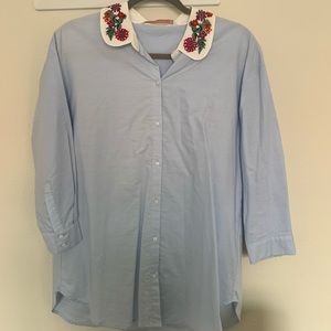 Zara Oversized Shirt w/ Embroidered Collar.